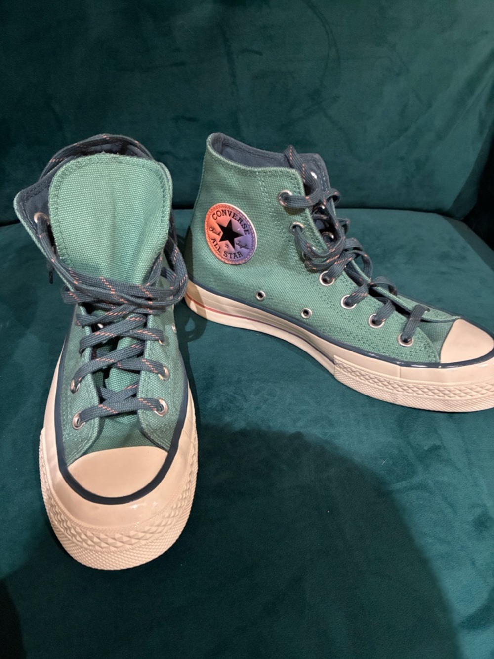 Converse High Top Sneakers - Teal Canvas with Cream Sole